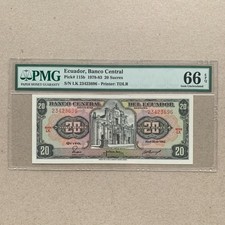 Ecuador 20 Sucres Banknote 1983 P115b UNC Authenticated Currency PMG 66 EPQ B999