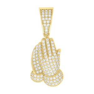 Authentic Yellow Gold Plated Moissanite Religion Symbol Charm Praying Hands Pendant 4/5 CT