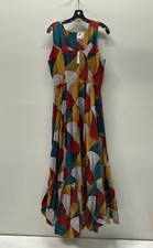 Sika Women's Multicolored Geometric Cotton Maxi Dress Size 12 NWT