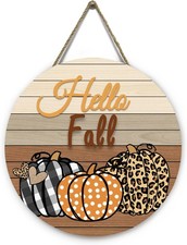 Autumn Harvest Pumpkin Wooden Door Sign Plaid Farmhouse Front Door Hanger Decor