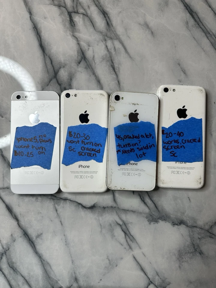 4 Older Model Iphones for Parts- 5S, 4S, 5C - Check photos for Physical Flaws - Image 2 of 4