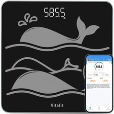 Vitafit 600lb Smart Bathroom Scale 0.1lb Precision Tempered Glass LED Black