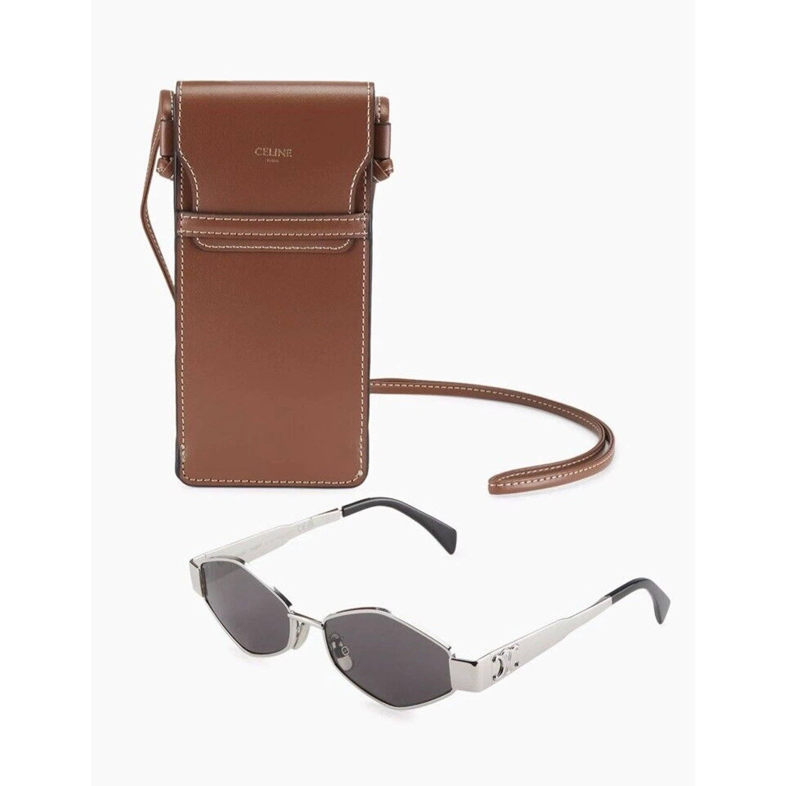 Celine — Celine CL40254U 16A Triomphe Metal Sunglasses Silver Frame Grey Lens Authentic