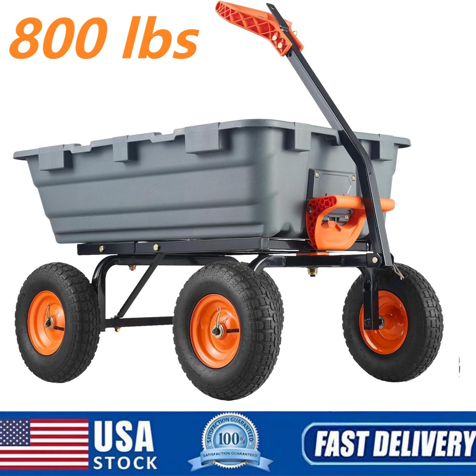 800 LBS Poly Garden Dump Cart Heavy-Duty Dump Wagon Utility Cart Wheelbarrow 