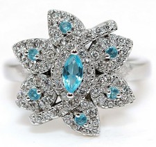 1CT Aquamarine  White Topaz 925 Solid Genuine Sterling Silver Ring Sz 6 MB5-1