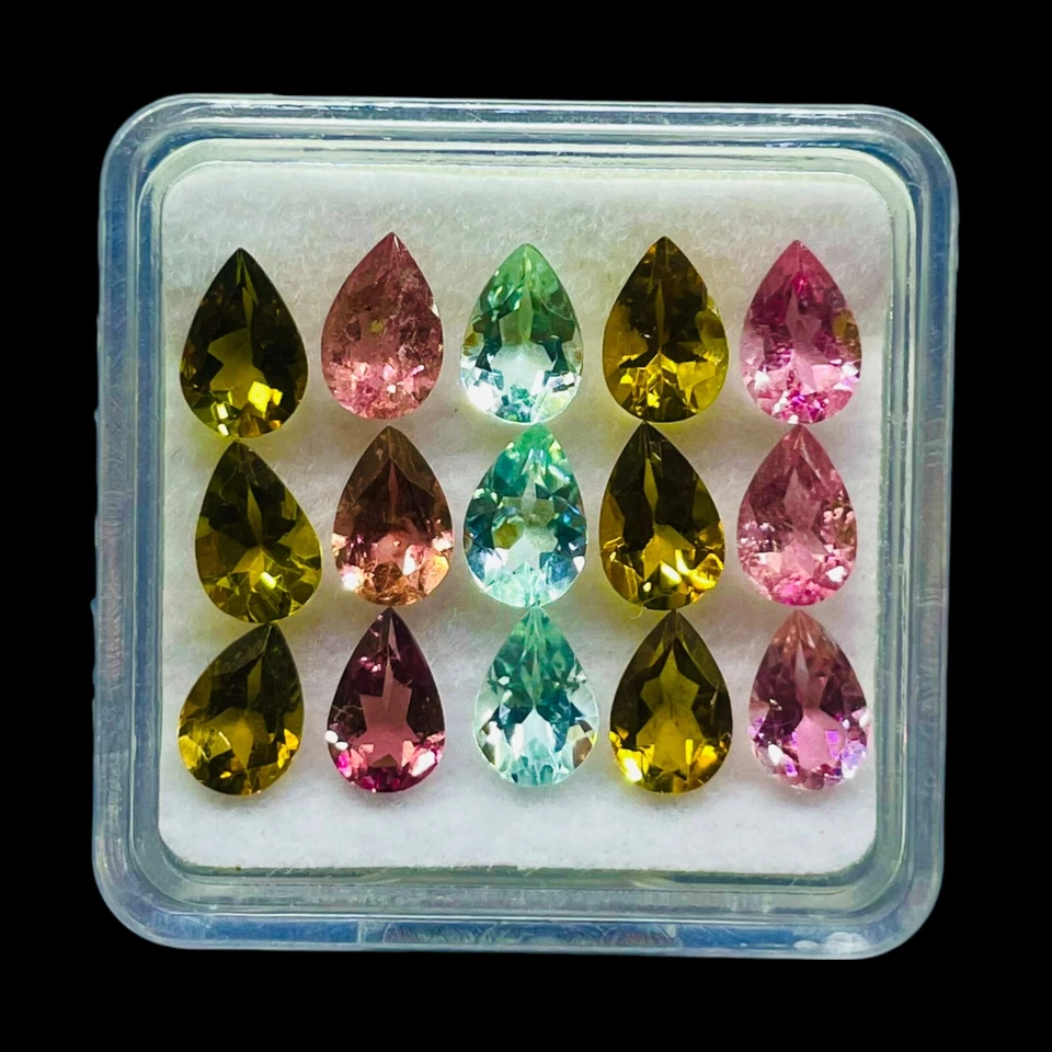 VVS 15 Pcs Natural Multi Tourmaline 6x4mm Pear Cut Top Quality Loose Gemstones - Image 4 of 4