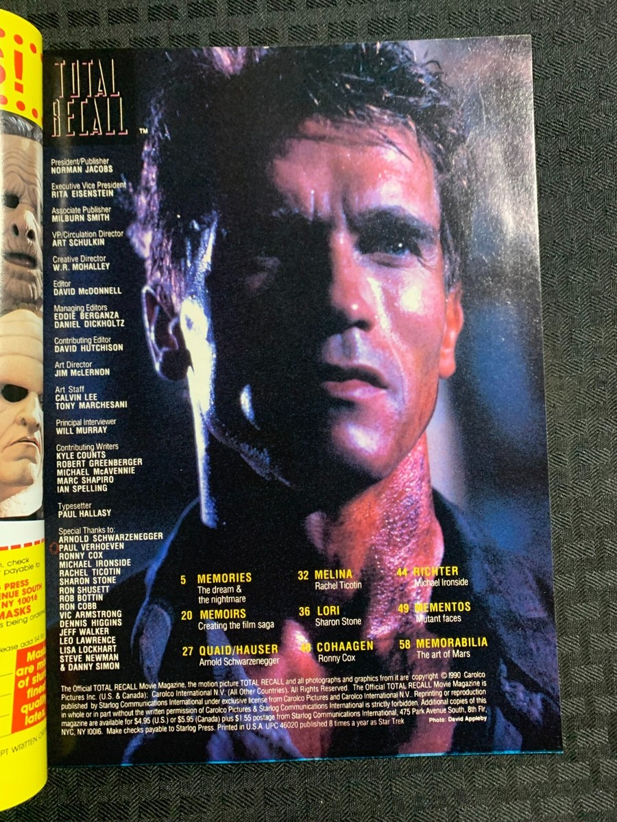 1990 TOTAL RECALL Official Movie Magazine FVF 7.0 Arnold