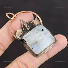 Mothers day Sale Square Natural Rainbow Moonstone Copper Crown Chakra Pendant