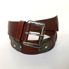 Express Women's Decorative Metal Brown Leather Belt Made in Italy Size Medium