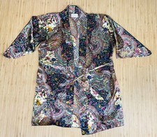 VTG California Dynasty Soft Silky Robe Paisley Belted Kimono Womens SMALL EUC