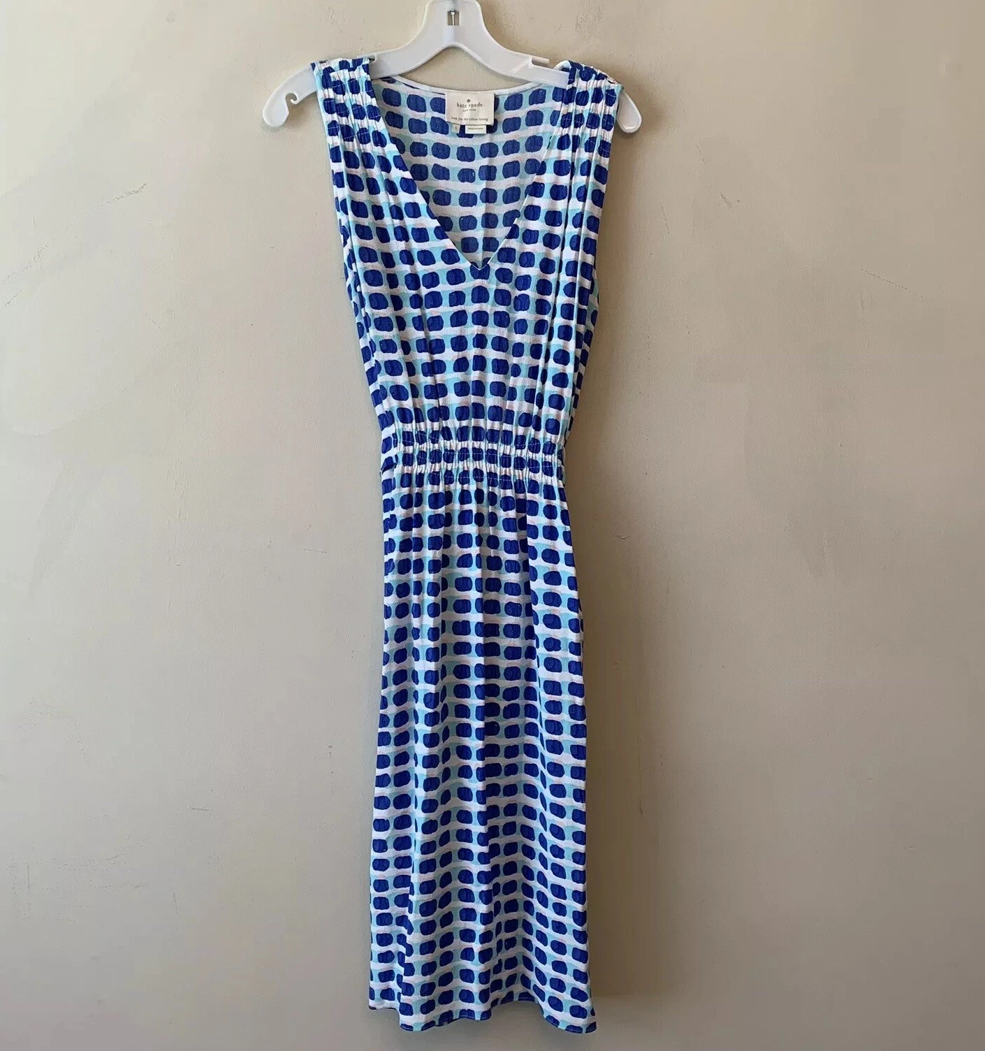 Abito senza maniche cravatta Kate Spade taglia small blu isola con timbro 