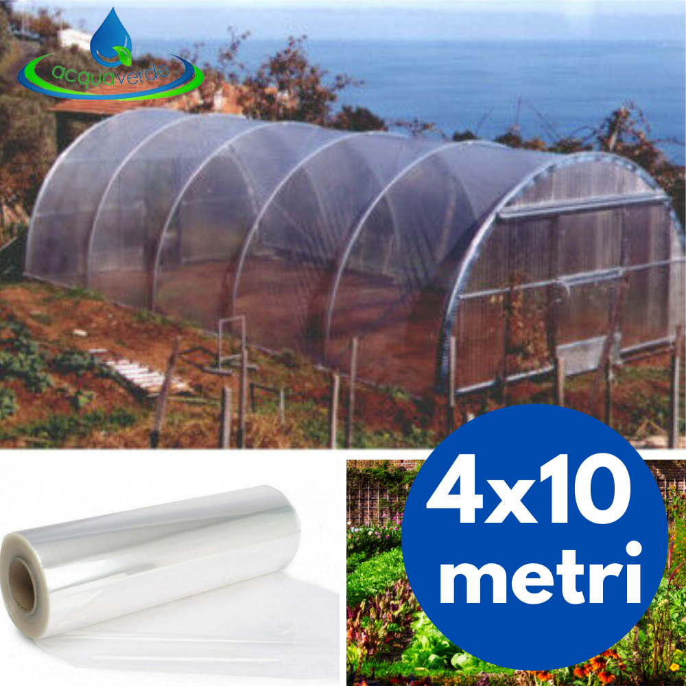 COPERTURA TELO DI RICAMBIO TRASPARENTE IN POLIETILENE per SERRA ORTO 4x10 mt