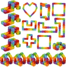 18 Pack Wacky Tracks - Rainbow Color Snap Click Fidget Toys for Kids Adults ADHD