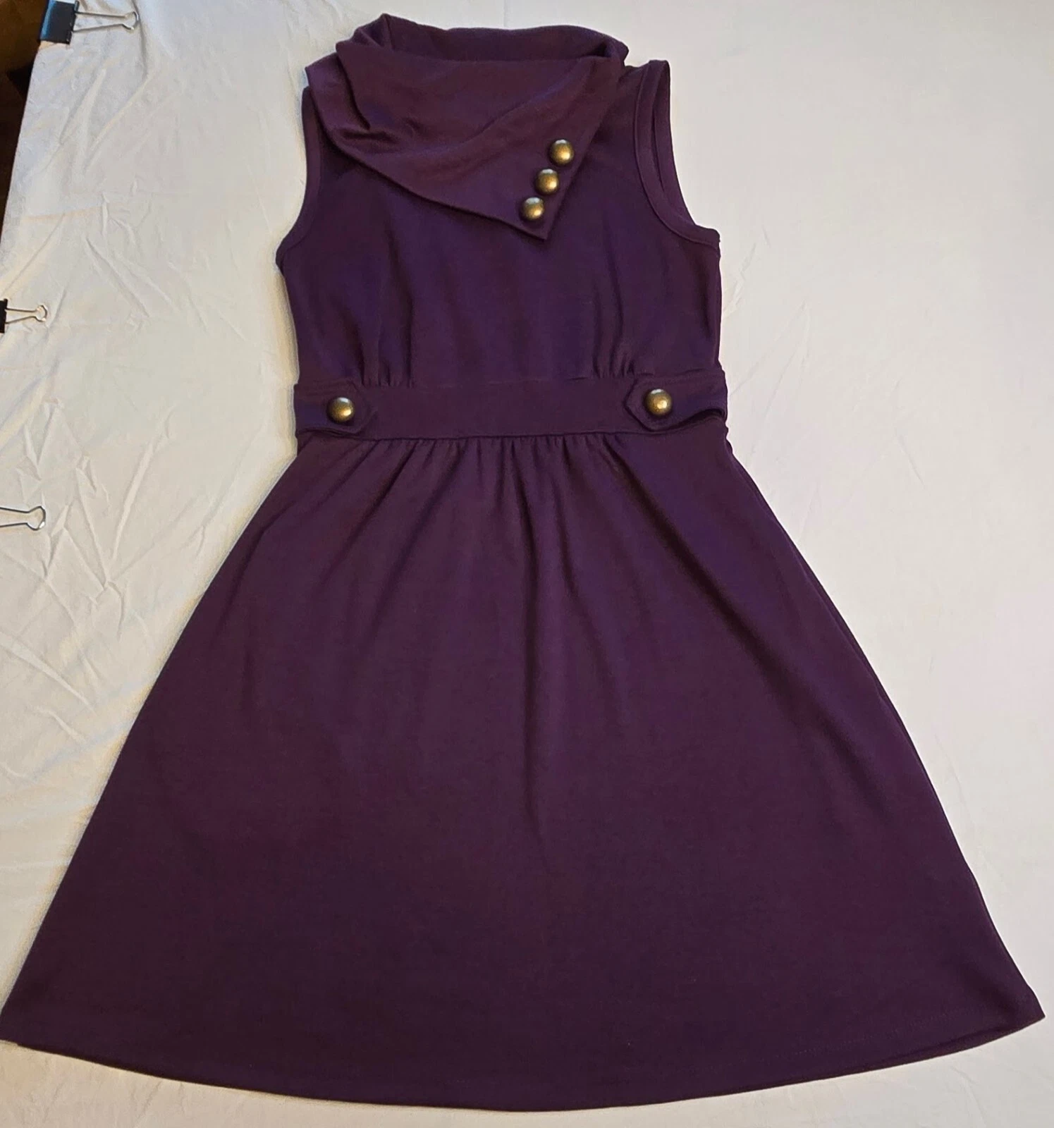 Abito Monteau by ModCloth medio collo cappuccio viola "Coach Tour" stile vintage anni 50