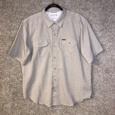 Chemise Orvis Homme XXL – Beige – Manches Courtes – Col Boutonné – Extérieur