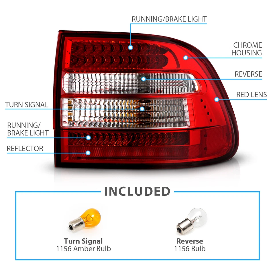 Par de luces traseras de freno LED rojas transparentes para Porsche Cayenne SUV 2003 2004 2005 2006 Foto 3 de 4