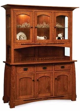Amish Mission Arts & Crafts Hutch China Cabinet Solid Wood Colebrook 64"w 3-Door