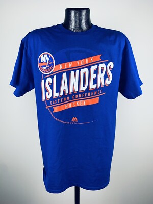 Men s Majestic NHL New York Islanders Blue Earn Each Play Short Sleeve Tee Large