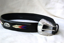 New Tony Lama Black Leather Stitches Silver Kids Belt Size 26
