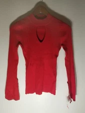 I.N.C. Women's Long Glitz Sleeve Ribbed Red Pullover Top Size XS NWT