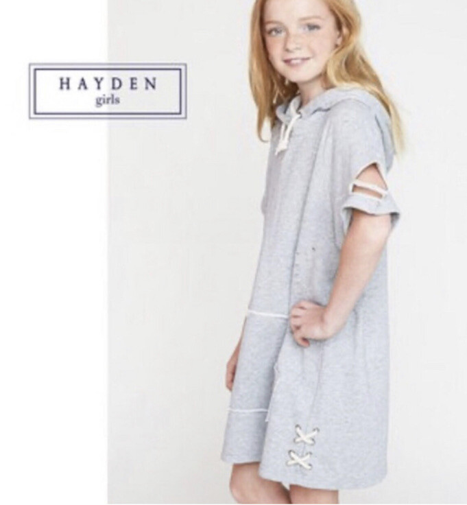 NWT Hayden Girls Gray distressed style hooded dress size 7/8 $68