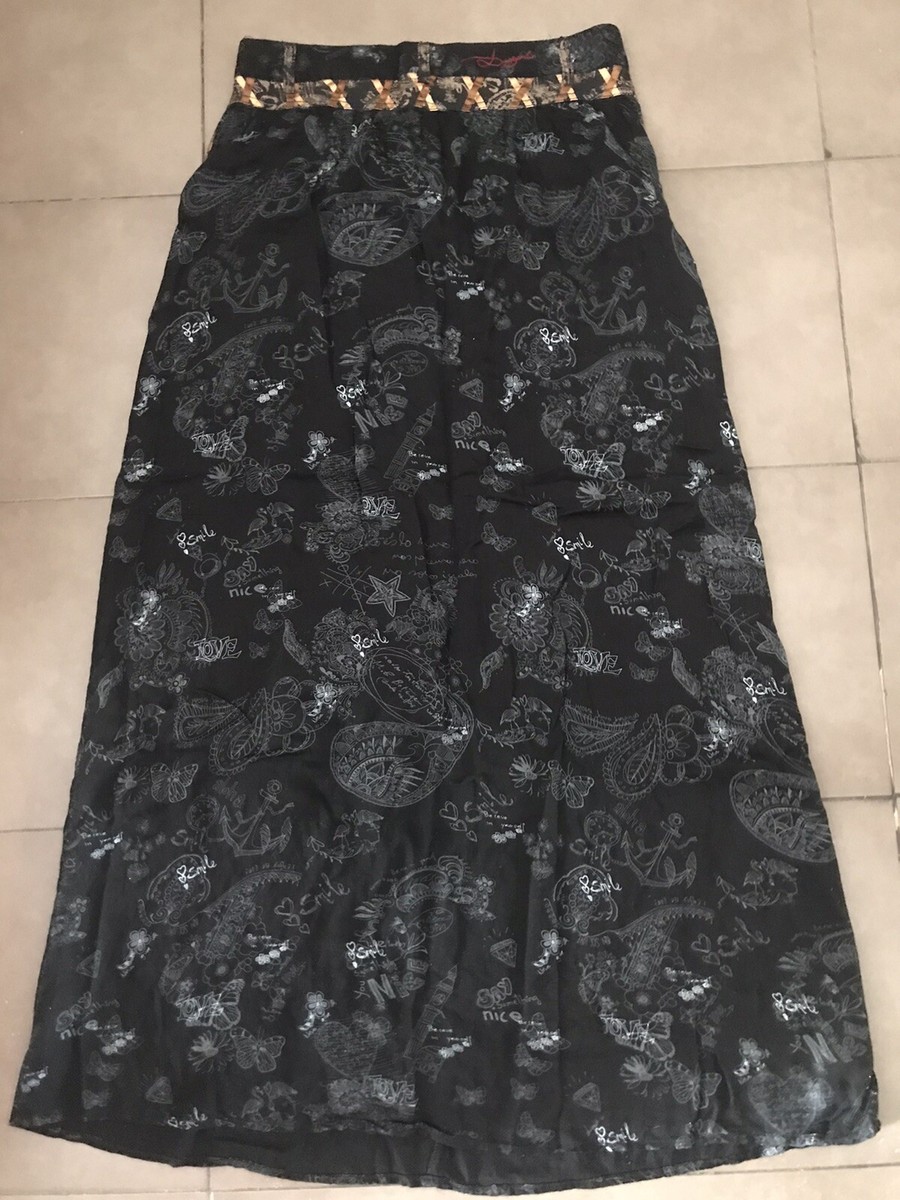 Jupe Longue Desigual Taille 38 – Imprimé Multicolore, Style Évasé En Viscose