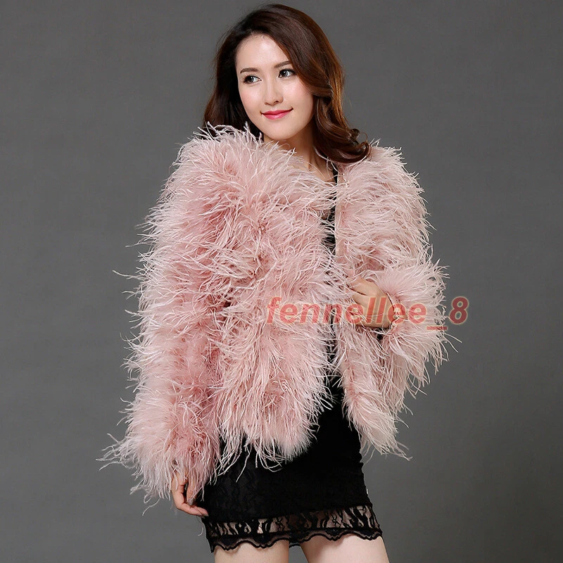100 Real Ostrich Feather Fur Jacket Women s Real Fur Bolero Coats Wedding Party