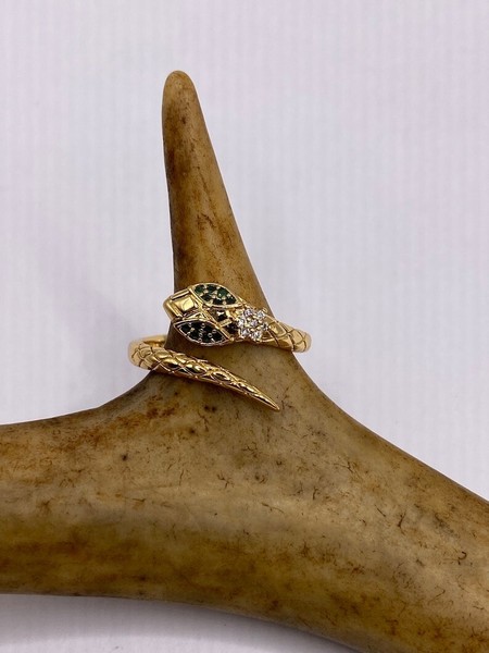 Alternate view of Gold Plated Snake Ring With Emerald Eyes Serpent Statement Jewelry