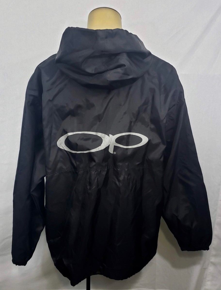 Vtg Mens Ocean Pacific OP black hooded 1/4 zip pullover rain 