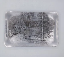 Wendell August Forge Hammered Aluminum Tray 6" x 9" Covered Bridge Scene