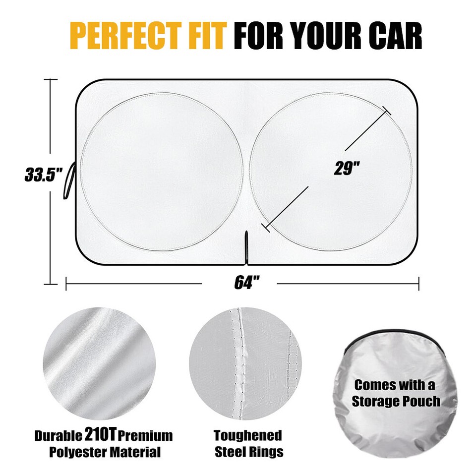 IClover Foldable Car Windshield Sun Shade - Front Window UV Block Cover Silver