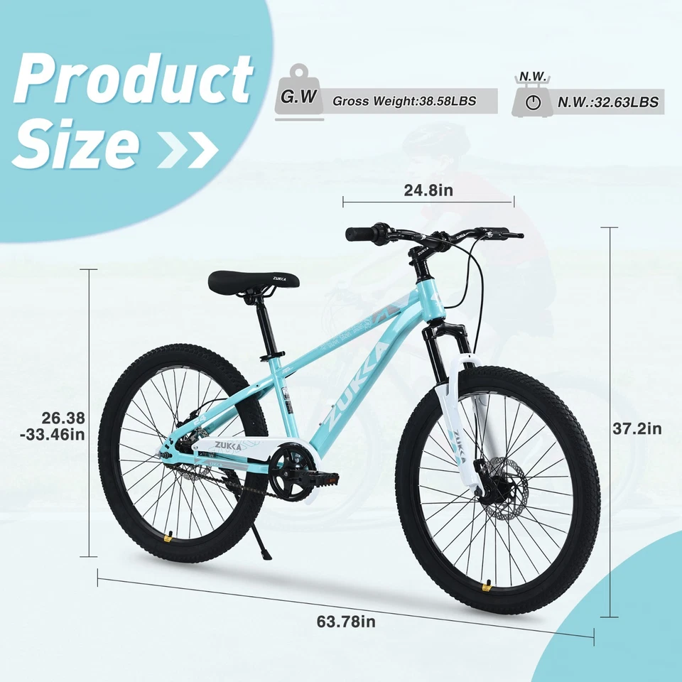 Bicicleta de Montaña ZUKKA 24 Pulgadas MTB para Niños y Niñas Edad 9-12 Años, Blanco Cian Foto 4 de 4