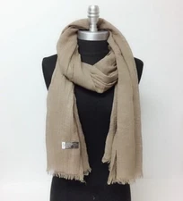 Men Women Large Long Scarf Solid w/ frayed edge Soft Shawl Wrap Pashmina Coffee