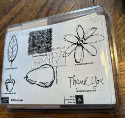 Set of six stampin up 2003 flower, leaf, acorn, pear Wood Stamps For Art- NEW!!