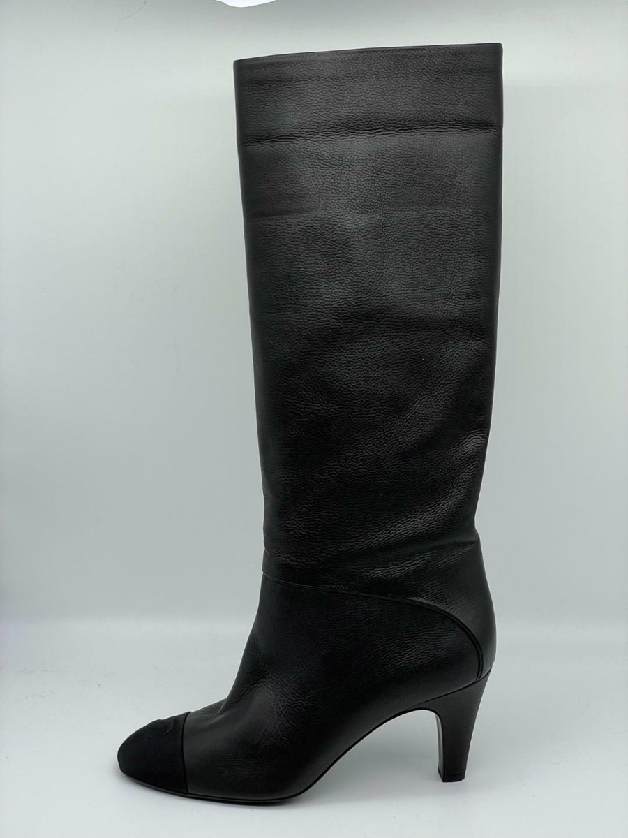 CHANEL 20K Calfskin Leather FoldOver Cuff Tall Knee High
