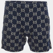 Gucci Navy Blue GG Jacquard Jersey Web Stripe Trim Shorts XS