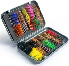 80pcs Fly Fishing Lures Kit Assorted Patterns with Magnetic Storage Fly Box
