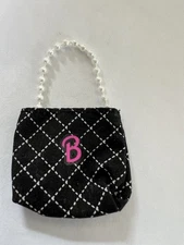 Barbie Doll Black Purse With Pearl Strap & Pink “B”   (A431)
