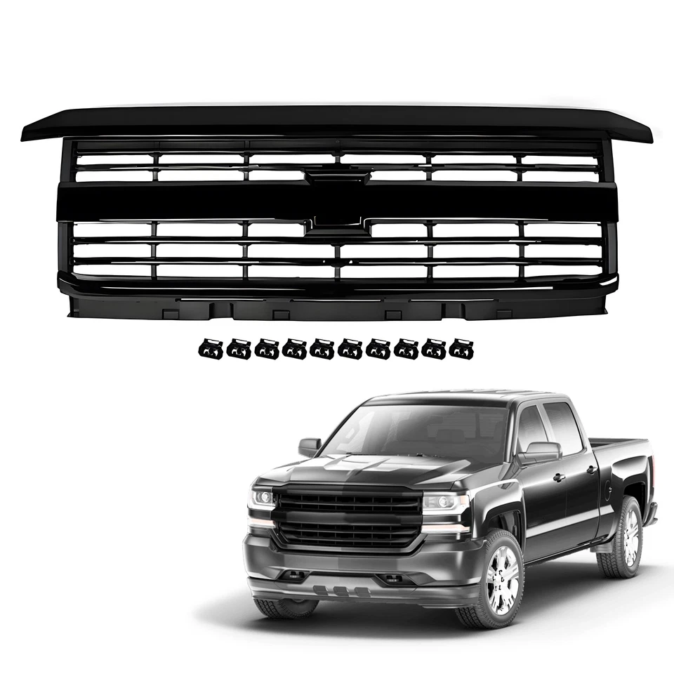 Front Bumper Grille For 2015-2019 Chevrolet Silverado 2500HD/3500HD Black Grill Foto 2 de 4