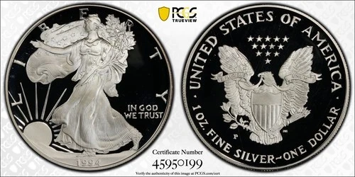 1994-P American Silver Eagle Proof PCGS PR 68 DCAM - Goldshield & Trueview