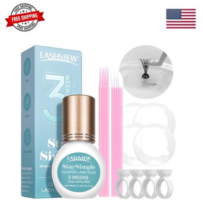 Sensitive Lash Cluster Glue Kit, 3-4 Weeks Strong Hold Waterproof Eyelash Ext...