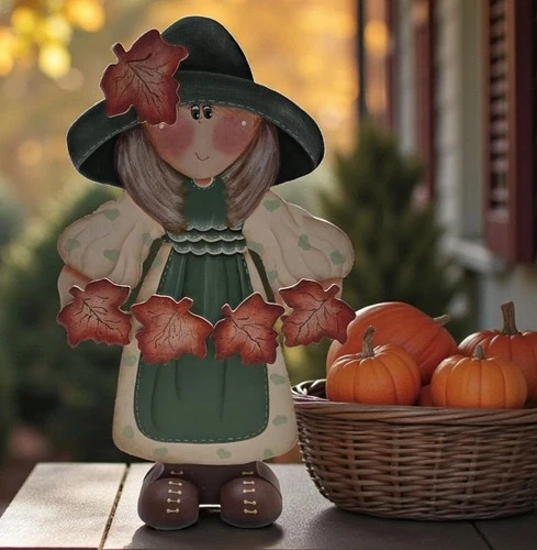 Tole Wooden Fall/Autumn Girl Thanksgiving  Approx. 13" SUPER CUTE