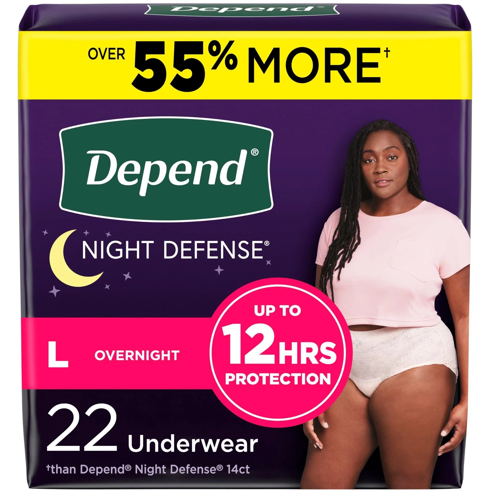 Depend Night Defense Women's Incontinence Underwear Overnight Large 22 Ct