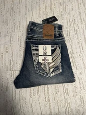 Answer Me Jeans 33x32 Men's Blue Denim Dark Wash Straight Leg