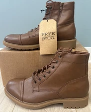 NEW Frye and Co. Mens Kip Flat Heel Lace Up Boots Brush Brown Sz 10.5- Read Desc
