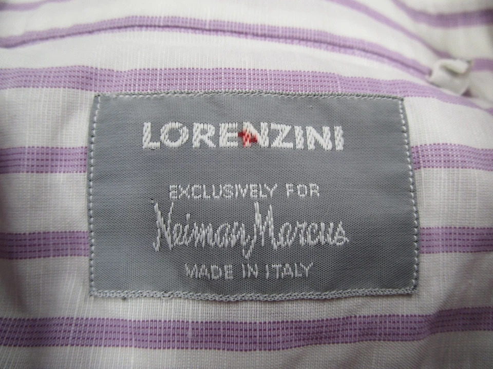 Camisa de Vestir Lorenzini Para Hombre 16.5 42 Rayas Púrpura Hecha en Italia Neiman Marcus Foto 3 de 4