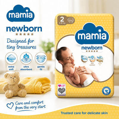 Mamia Newborn Windeln Größe 2 3-6 kg 60er Pack weich dehnbar Babywindeln