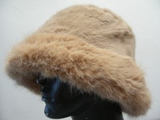 Light Brown Man Made Fur - Women's One Size Round Winter Style Hat 