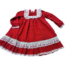 Vintage Girls Red Floral Dress Lace Prairiecore Cottagecore Party Dress Size 4