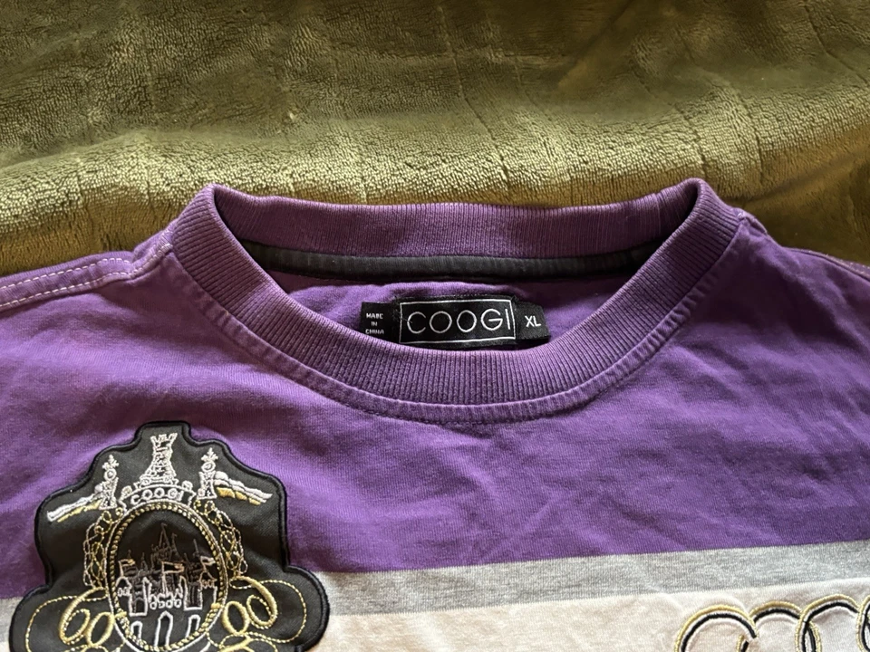 Camisa Coogi Manga Larga Para Hombre XL Rayas Púrpura Negra Blanca Y2K Bill Cosby Años 2000 Foto 4 de 4